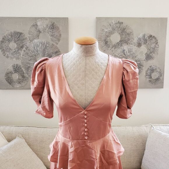 NEW! Danielle Bernstein Solid Puff-Sleeve Midi Dress size 4 - Picture 6 of 14